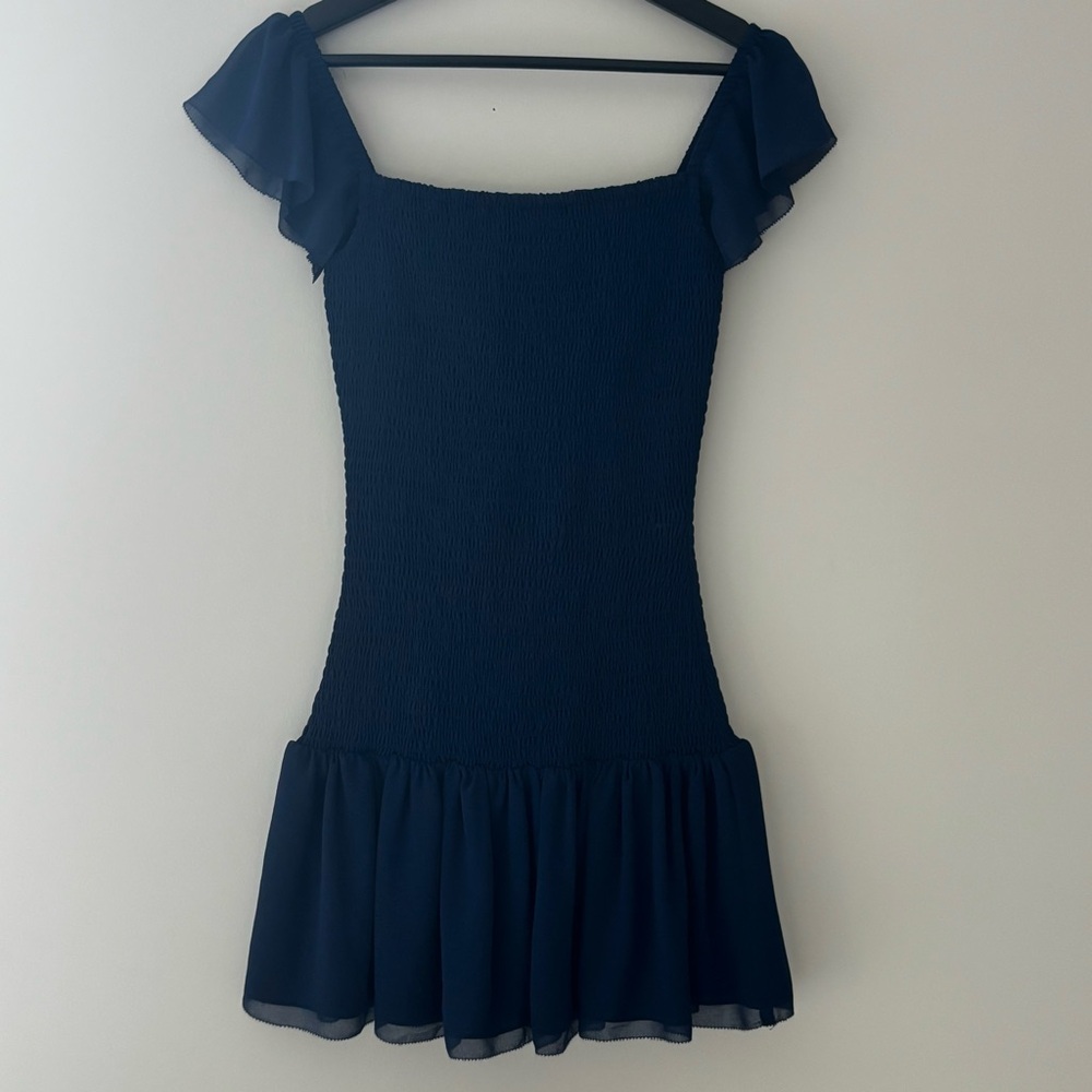 wilfred ruffled navy dress. size xs.